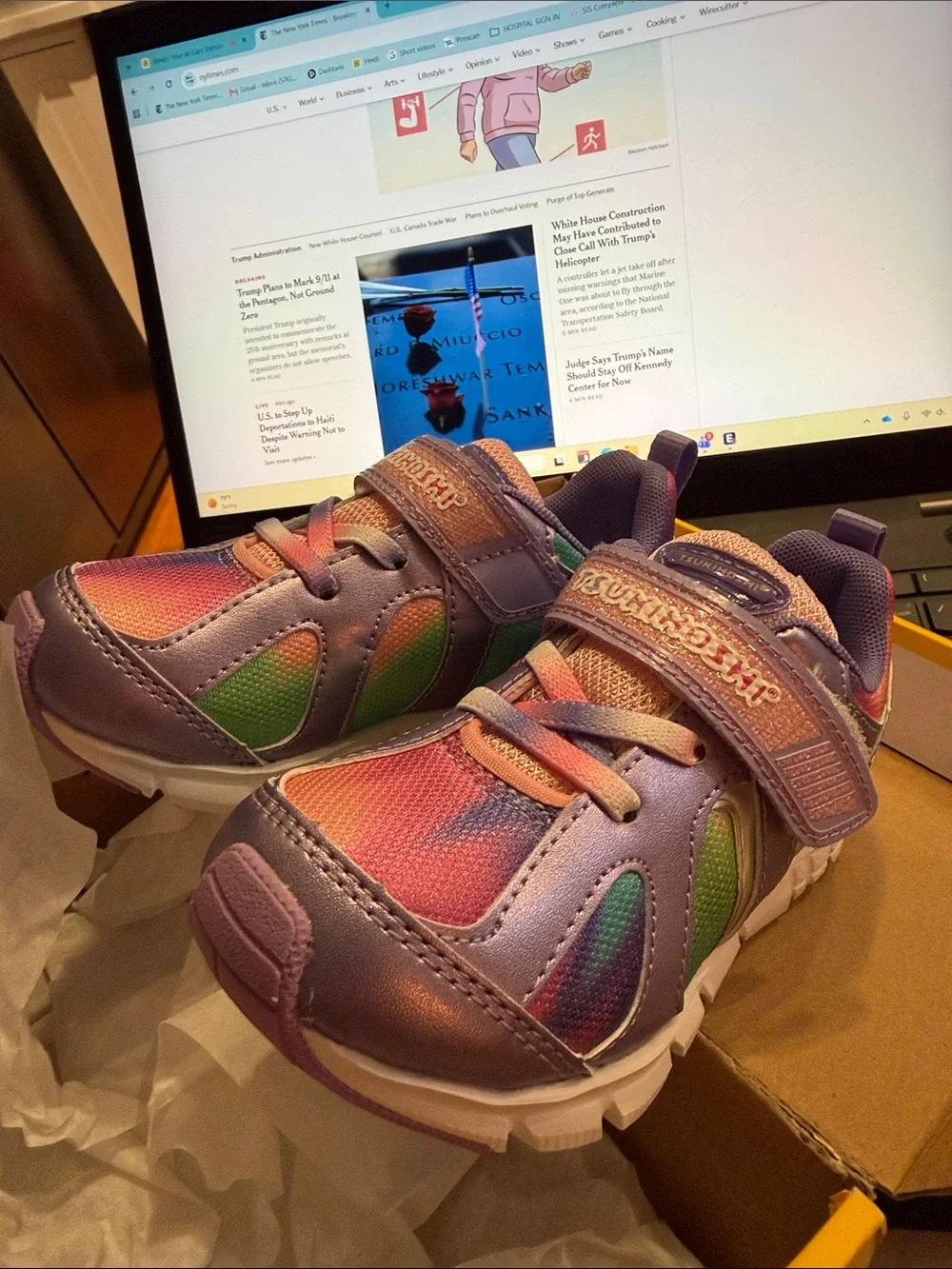 Tsukihoshi Purple Kids Sneakers with Rainbow Accents girls size 8.5. New in box.